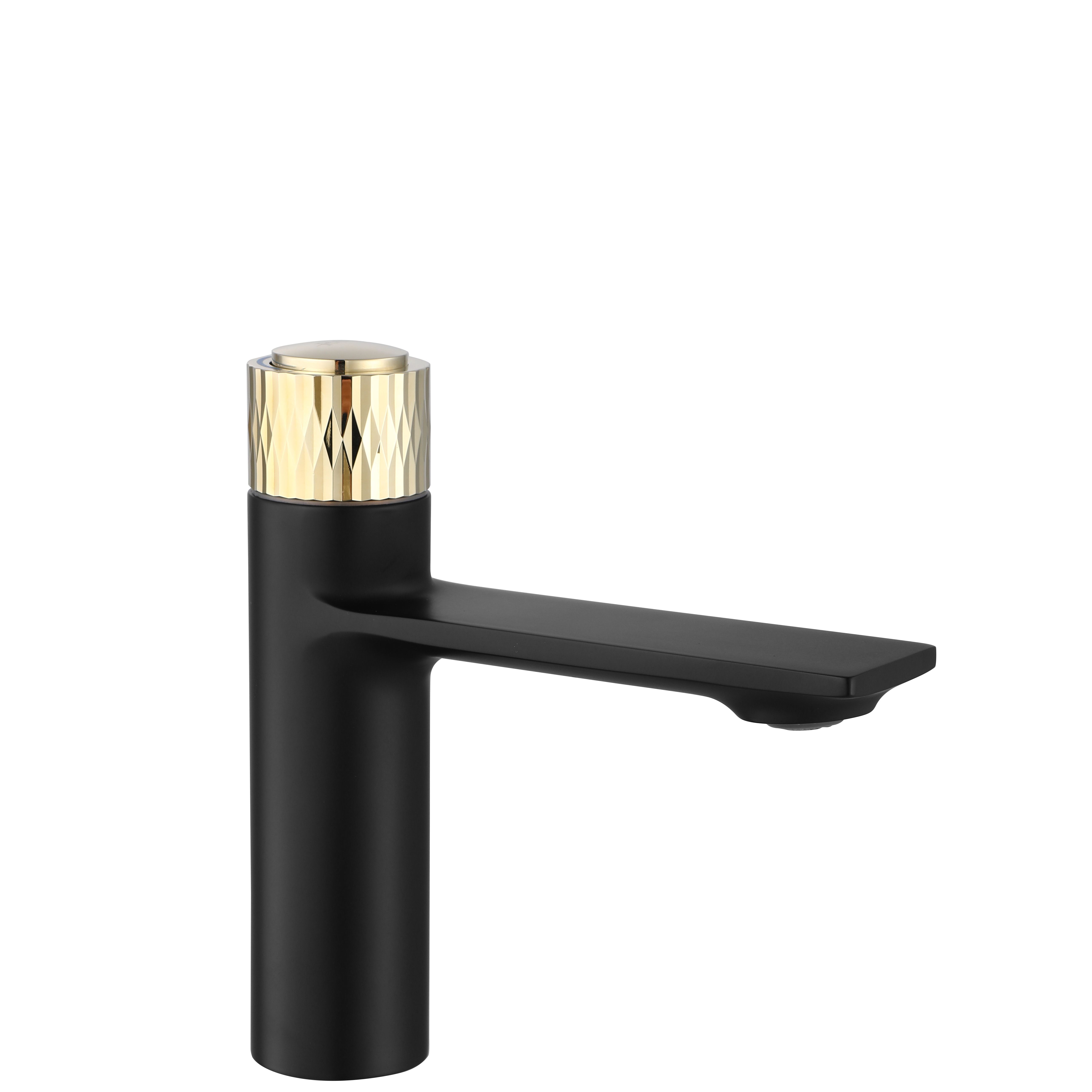 1f4e0e5f2a52ccbfd61b7b5bd7748a02 Umývadlová batéria REA STORM - čierna-zlatá, nízka – Obrázok 1