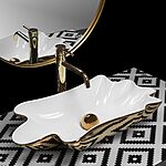 Umývadlo na dosku REA INFINITY - bielo-zlaté + výpust – Obrázok 2