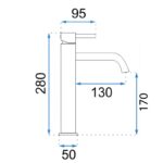 Umývadlový faucet Rea Lungo Titan vysoký – Obrázok 4