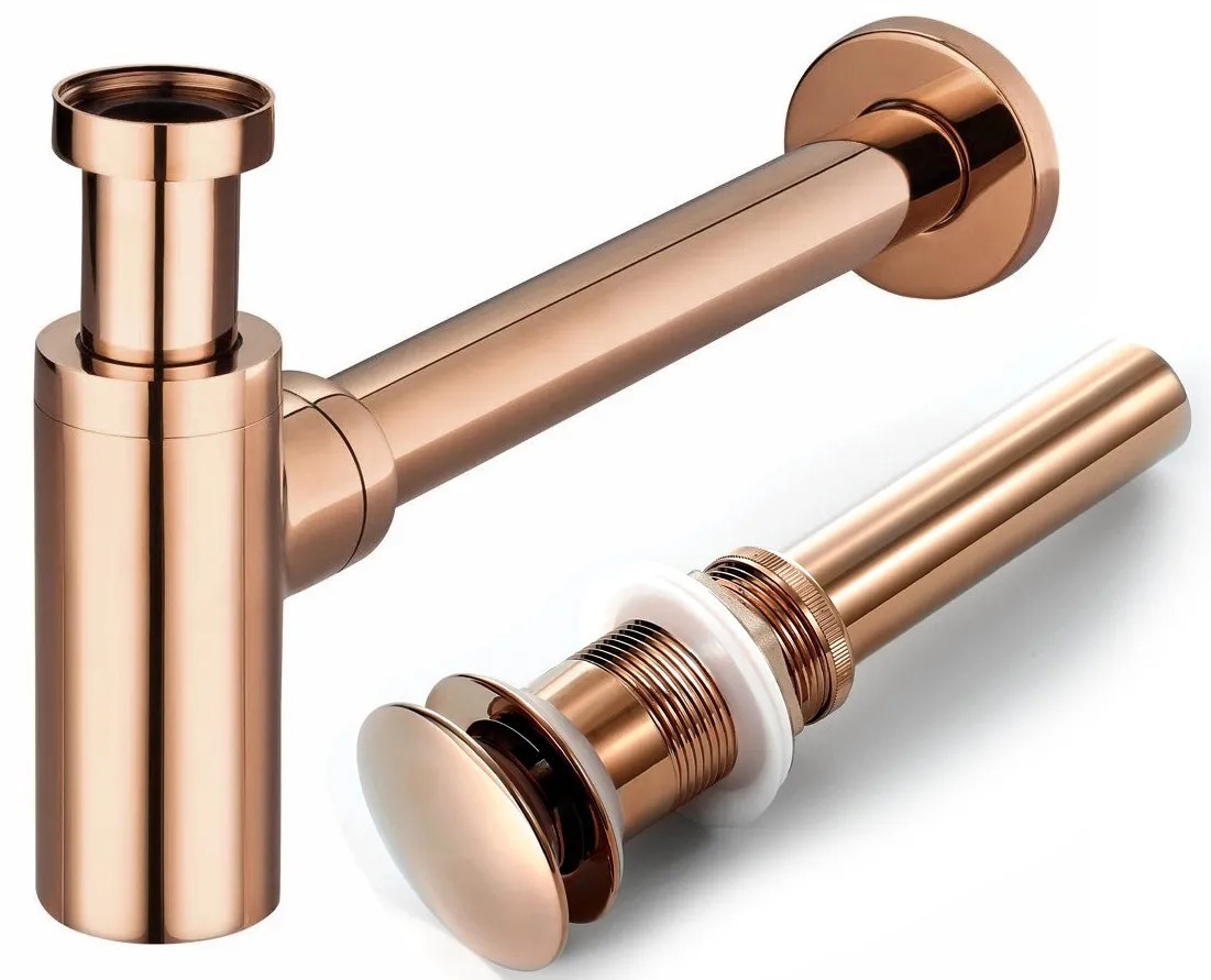 1 Umývadlový sifón Rea so zástrčkou klik-klak Rose Gold – Obrázok 1
