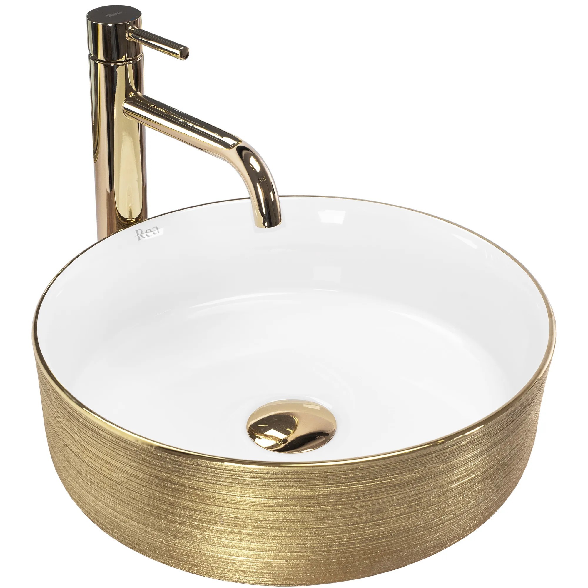 1 Umývadlo na dosku Rea Sami White Brush Gold – Obrázok 1