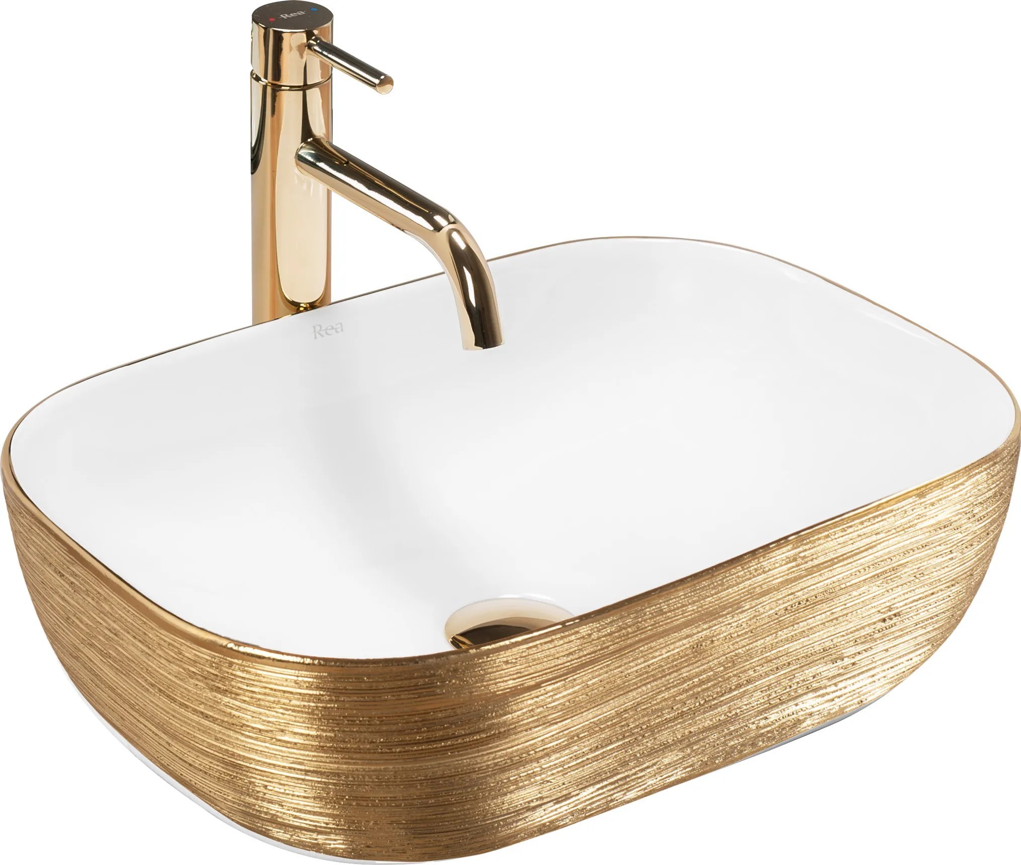 1 Umývadlo na dosku Rea Belinda White GOLD BRUSH – Obrázok 1