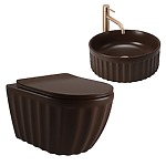 Súprava: Závesná WC misa + Umývadlo na dosku Rea Duo Espresso Matt – Obrázok 2