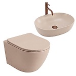 Set Závesné WC Focus + Umývadlo na Dosku Rea Focus Taupe